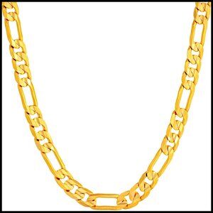 6mm Figaro Chain Necklace Gold Plated Classic Elegant Minimal Unisex